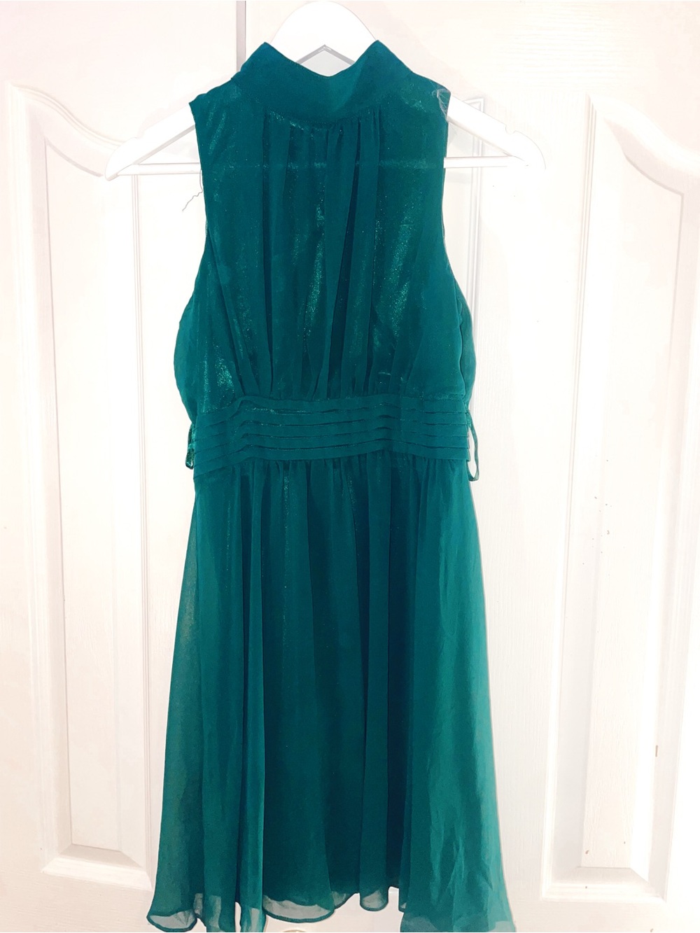 Teal Sleeveless Halter Chiffon Dress